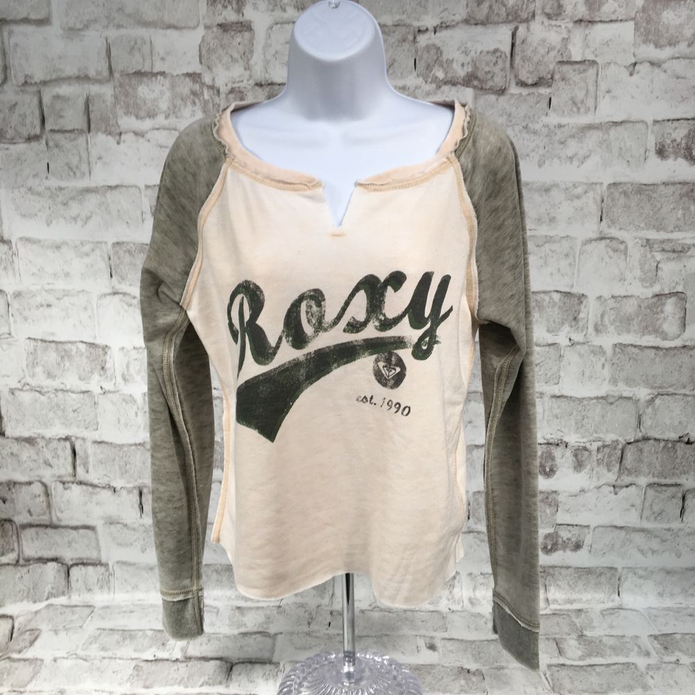 Roxy Women's Size S Sweatshirt Distressed Baseball Style Long Sleeve